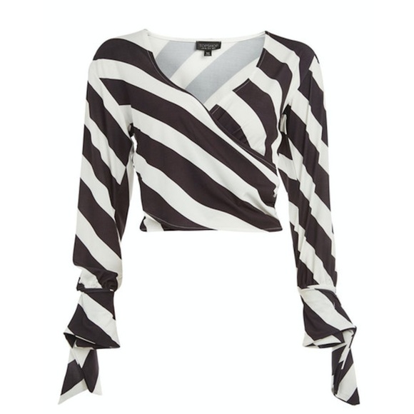 Topshop Black White Cropped Stripe Top NWT 24 xs/s - Picture 2 of 8